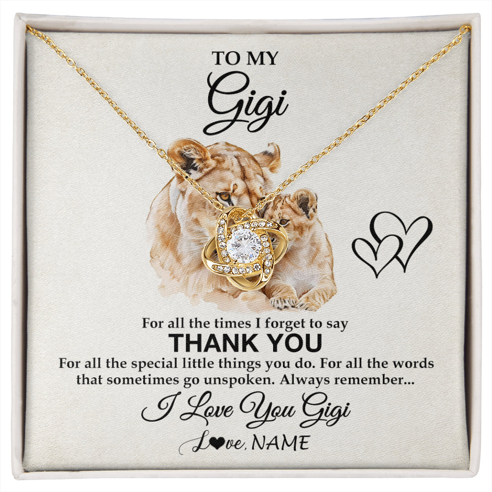 Love Knot Necklace 18K Yellow Gold Finish | 1 | Personalized To My Gigi Necklace From Granddaughter GrandsonThank You Lion Gigi Gift For Mothers Day Birthday Gift Christmas For Gigi Gift Box Message Card | siriusteestore