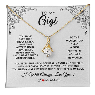 Alluring Beauty Necklace 18K Yellow Gold Finish | 1 | Personalized To My Gigi Necklace From Grandkids Granddaughter Hold This Close Feel My Love Gigi Birthday Mothers Day Christmas Customized Gift Box Message Card | siriusteestore