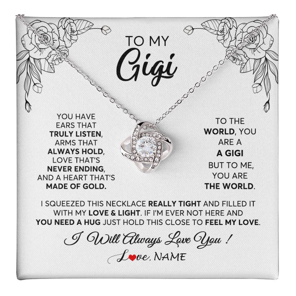 Love Knot Necklace 14K White Gold Finish | 1 | Personalized To My Gigi Necklace From Grandkids Granddaughter Hold This Close Feel My Love Gigi Birthday Mothers Day Christmas Customized Gift Box Message Card | siriusteestore
