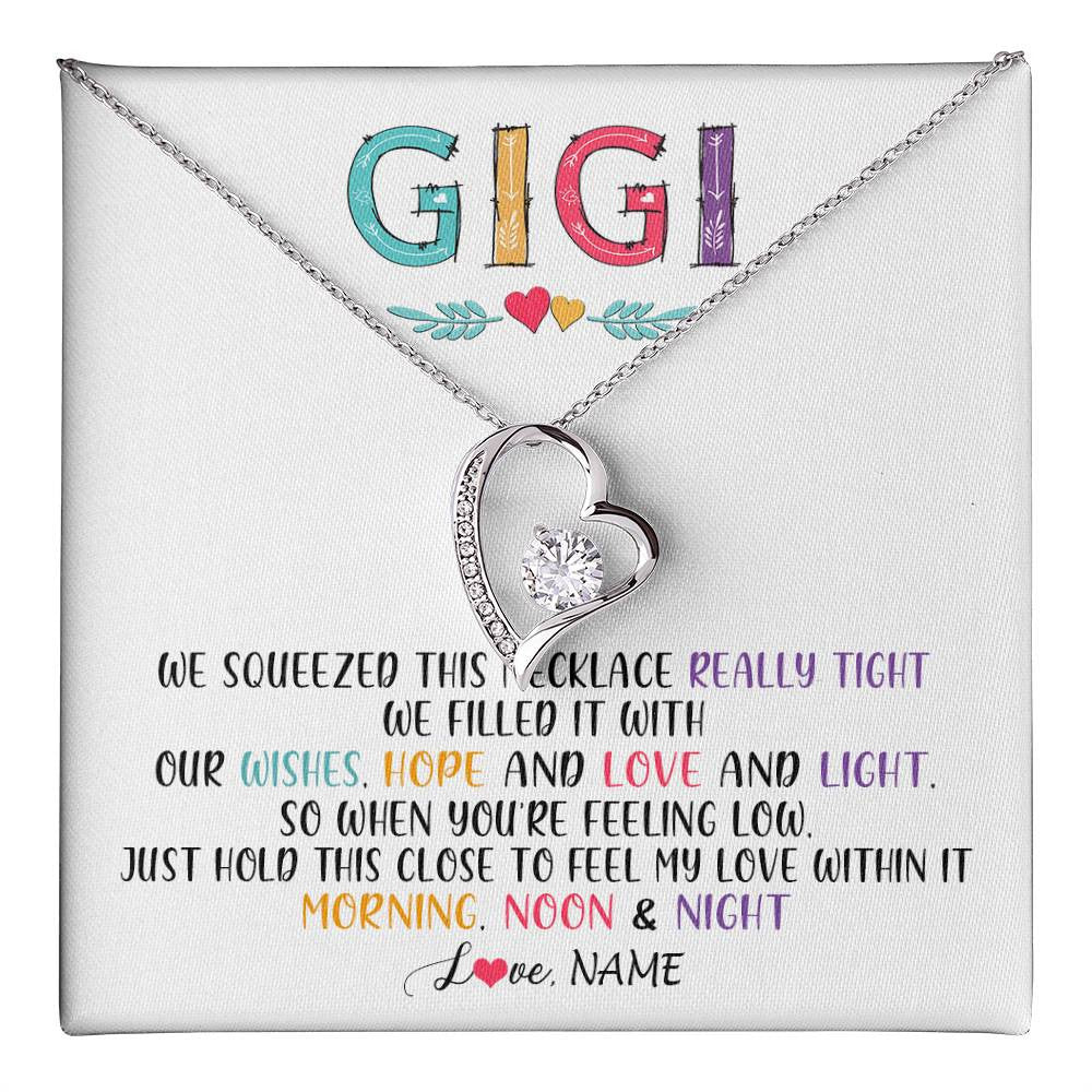 Forever Love Necklace 14K White Gold Finish | 1 | Personalized To My Gigi Necklace From Grandkids Granddaughter We Squeezed This Necklace Gigi Birthday Mothers Day Christmas Customized Gift Box Message Card | siriusteestore