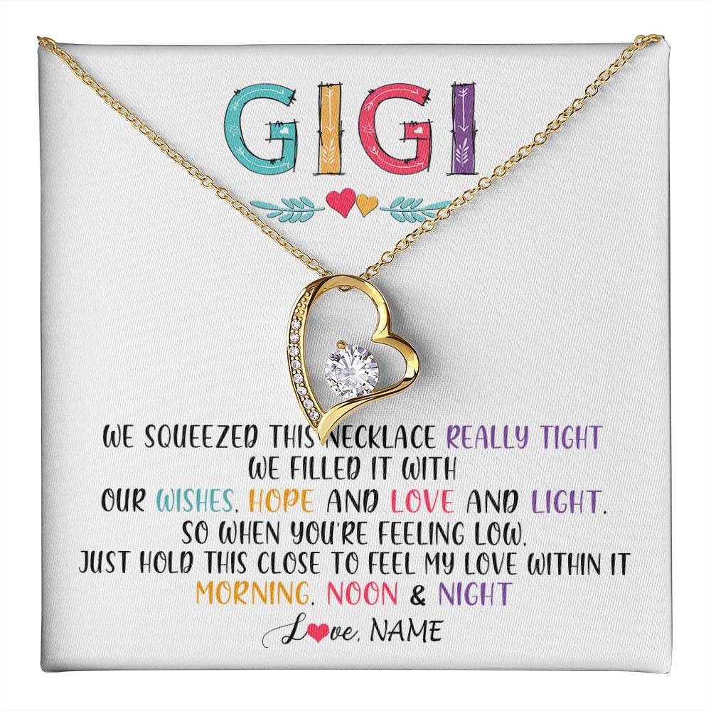 Forever Love Necklace 18K Yellow Gold Finish | 1 | Personalized To My Gigi Necklace From Grandkids Granddaughter We Squeezed This Necklace Gigi Birthday Mothers Day Christmas Customized Gift Box Message Card | siriusteestore