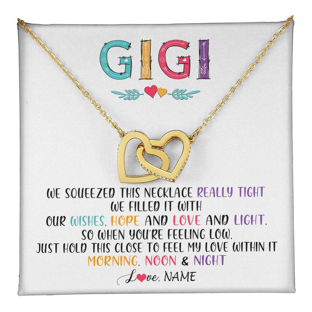 Interlocking Hearts Necklace 18K Yellow Gold Finish | 1 | Personalized To My Gigi Necklace From Grandkids Granddaughter We Squeezed This Necklace Gigi Birthday Mothers Day Christmas Customized Gift Box Message Card | siriusteestore