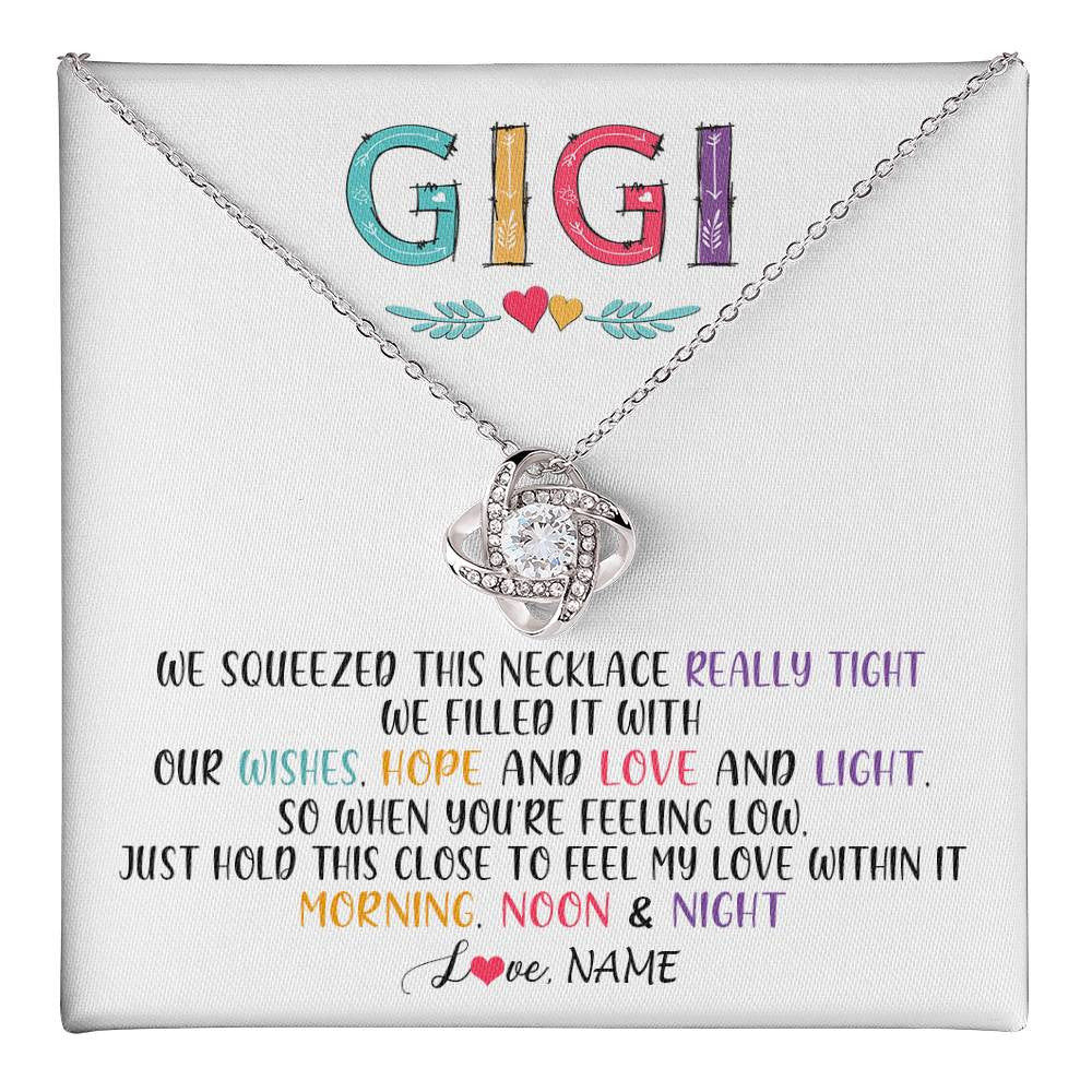 Love Knot Necklace 14K White Gold Finish | 1 | Personalized To My Gigi Necklace From Grandkids Granddaughter We Squeezed This Necklace Gigi Birthday Mothers Day Christmas Customized Gift Box Message Card | siriusteestore
