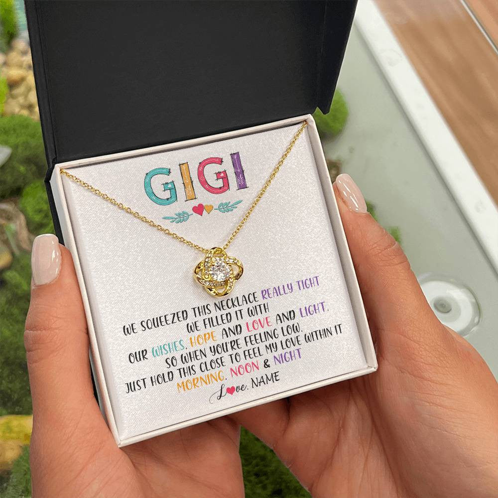 Love Knot Necklace 18K Yellow Gold Finish | 2 | Personalized To My Gigi Necklace From Grandkids Granddaughter We Squeezed This Necklace Gigi Birthday Mothers Day Christmas Customized Gift Box Message Card | siriusteestore