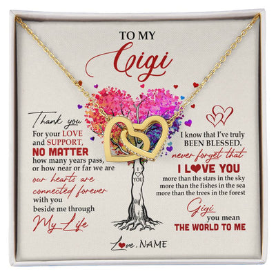 Interlocking Hearts Necklace 18K Yellow Gold Finish | 1 | Personalized To My Gigi Necklace From Grandkids Never Forget That I Love You You Mean The World Gigi Birthday Mothers Day Christmas Customized Gift Box Message Card | siriusteestore
