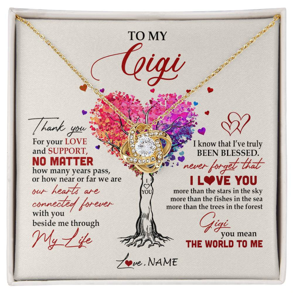Love Knot Necklace 18K Yellow Gold Finish | 1 | Personalized To My Gigi Necklace From Grandkids Never Forget That I Love You You Mean The World Gigi Birthday Mothers Day Christmas Customized Gift Box Message Card | siriusteestore