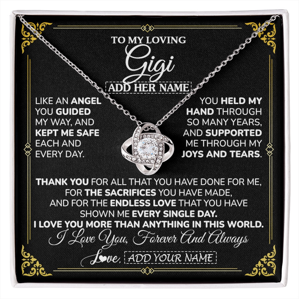 Love Knot Necklace 14K White Gold Finish | 1 | Personalized To My Gigi Necklace Gifts Meaningful Gift To Gigi From Granddaughter Without You There Is No Me Mothers Day Birthday Gift Box Message Card | https://siriusteestore.