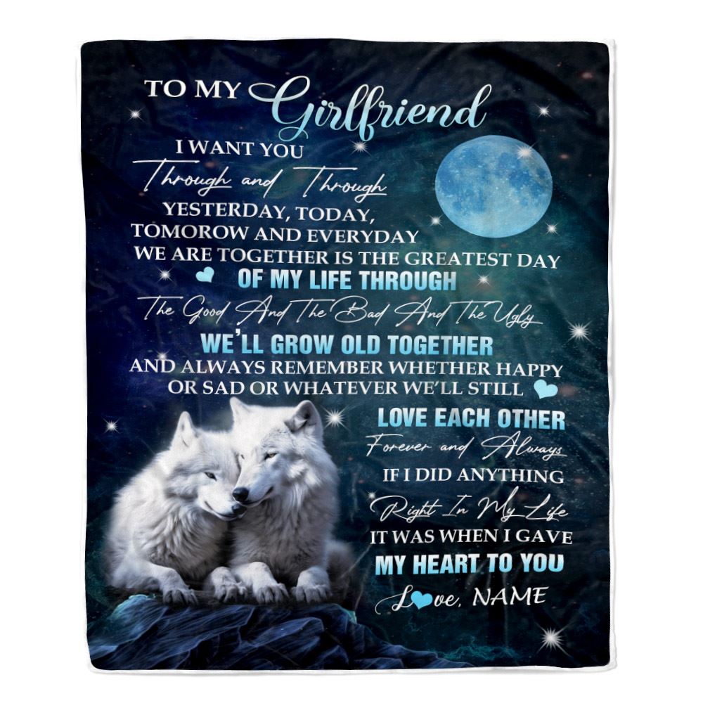 Personalized To My Girlfriend Blanket From Boyfriend I Want You Wolf Girlfriend Birthday Gifts Anniversary Valentines Christmas Customized Fleece Blanket | siriusteestore