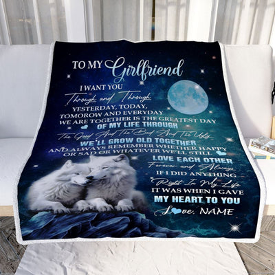 Personalized To My Girlfriend Blanket From Boyfriend I Want You Wolf Girlfriend Birthday Gifts Anniversary Valentines Christmas Customized Fleece Blanket | siriusteestore