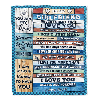 Personalized To My Girlfriend Blanket From Boyfriend Wood I Love You More Girlfriend Birthday Anniversary Valentines Christmas Gift Customized Fleece Blanket | siriusteestore