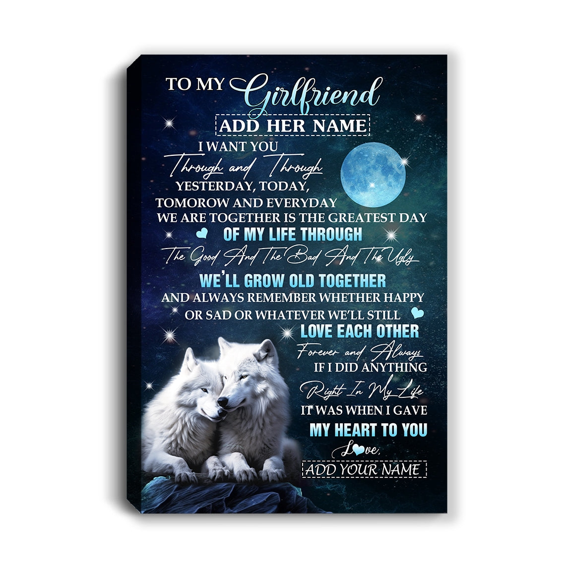Personalized To My Girlfriend Canvas From Boyfriend I Want You Wolf Girlfriend Birthday Gifts For Her Anniversary Valentines Christmas Custom Wall Art Framed Canvas | siriusteestore