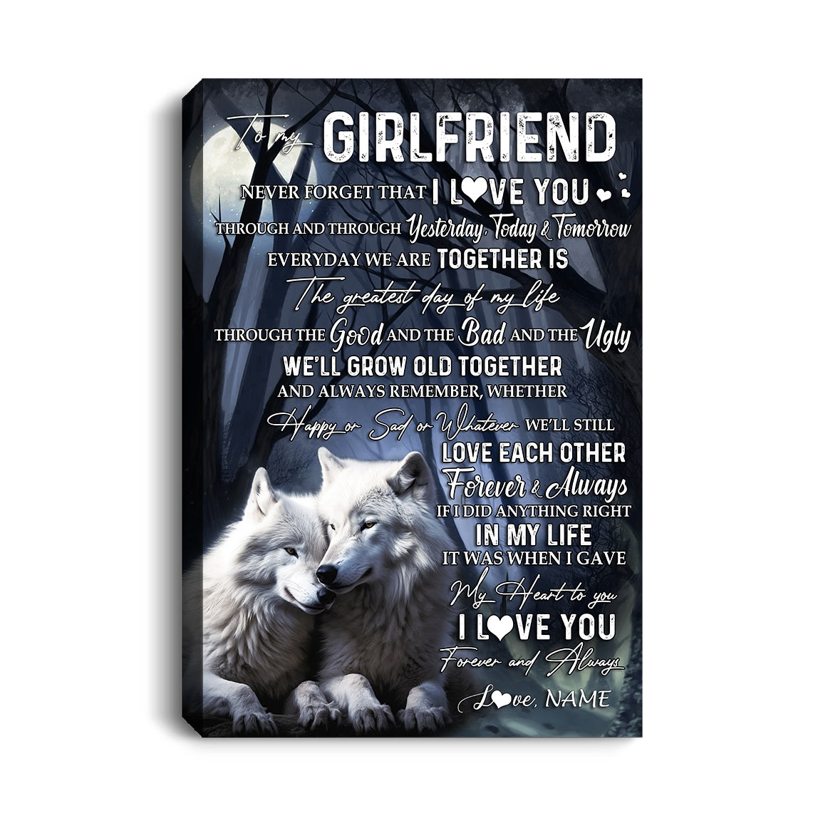 Personalized To My Girlfriend Canvas From Boyfriend Wolf Never Forget That I Love You Girlfriend Birthday Anniversary Christmas Custom Wall Art Print Framed Canvas | siriusteestore