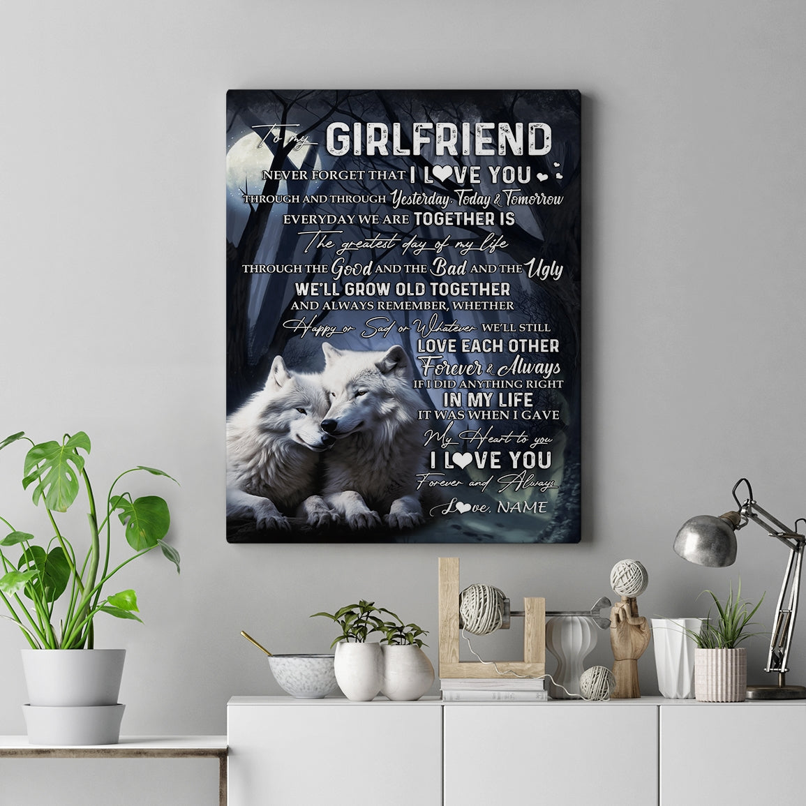 Personalized To My Girlfriend Canvas From Boyfriend Wolf Never Forget That I Love You Girlfriend Birthday Anniversary Christmas Custom Wall Art Print Framed Canvas | siriusteestore