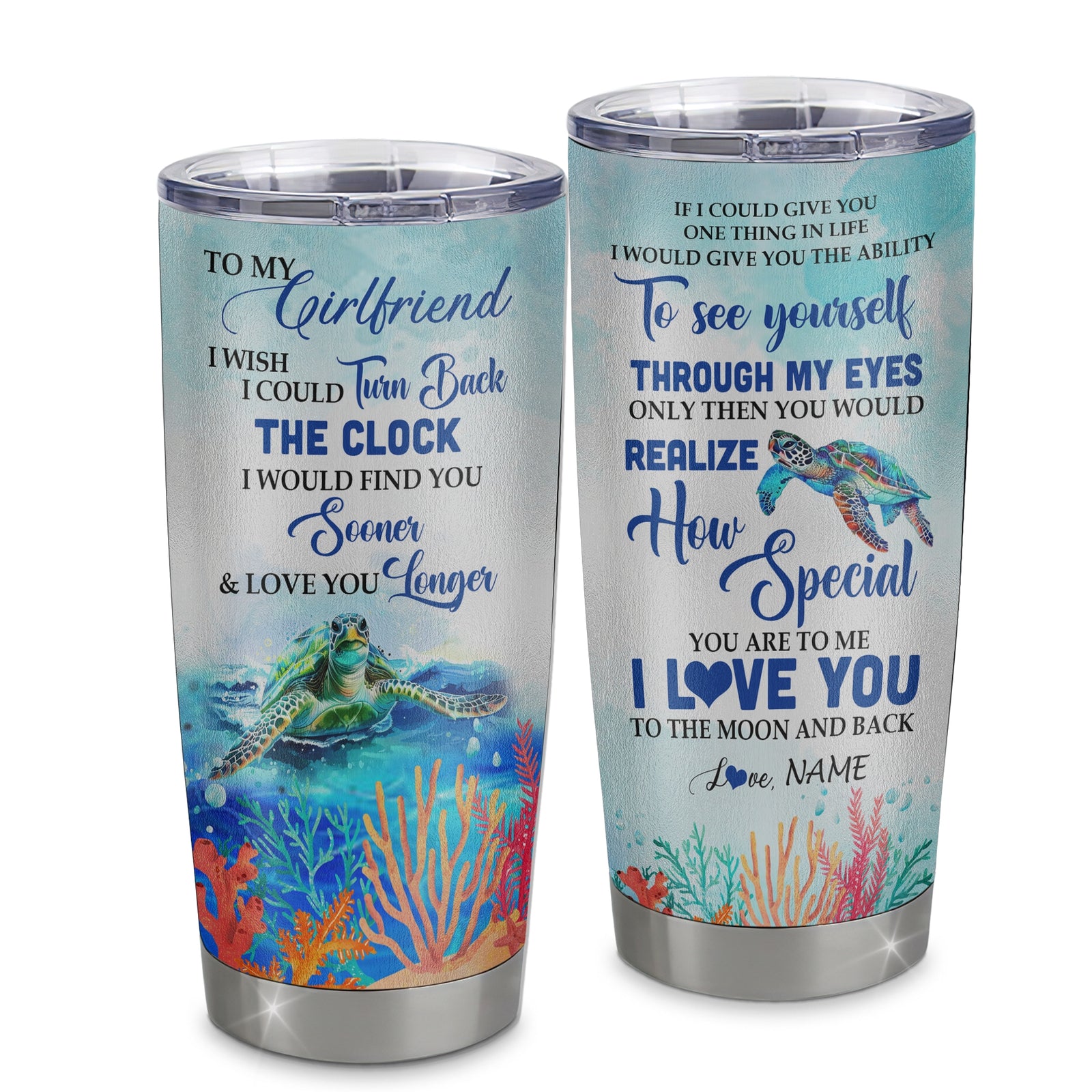 Personalized To My Girlfriend From Boyfriend Stainless Steel Tumbler Cup I Wish I Could Turn Back The Clock Turtle Girlfriend Birthday Valentines Day Christmas Travel Mug | siriusteestore