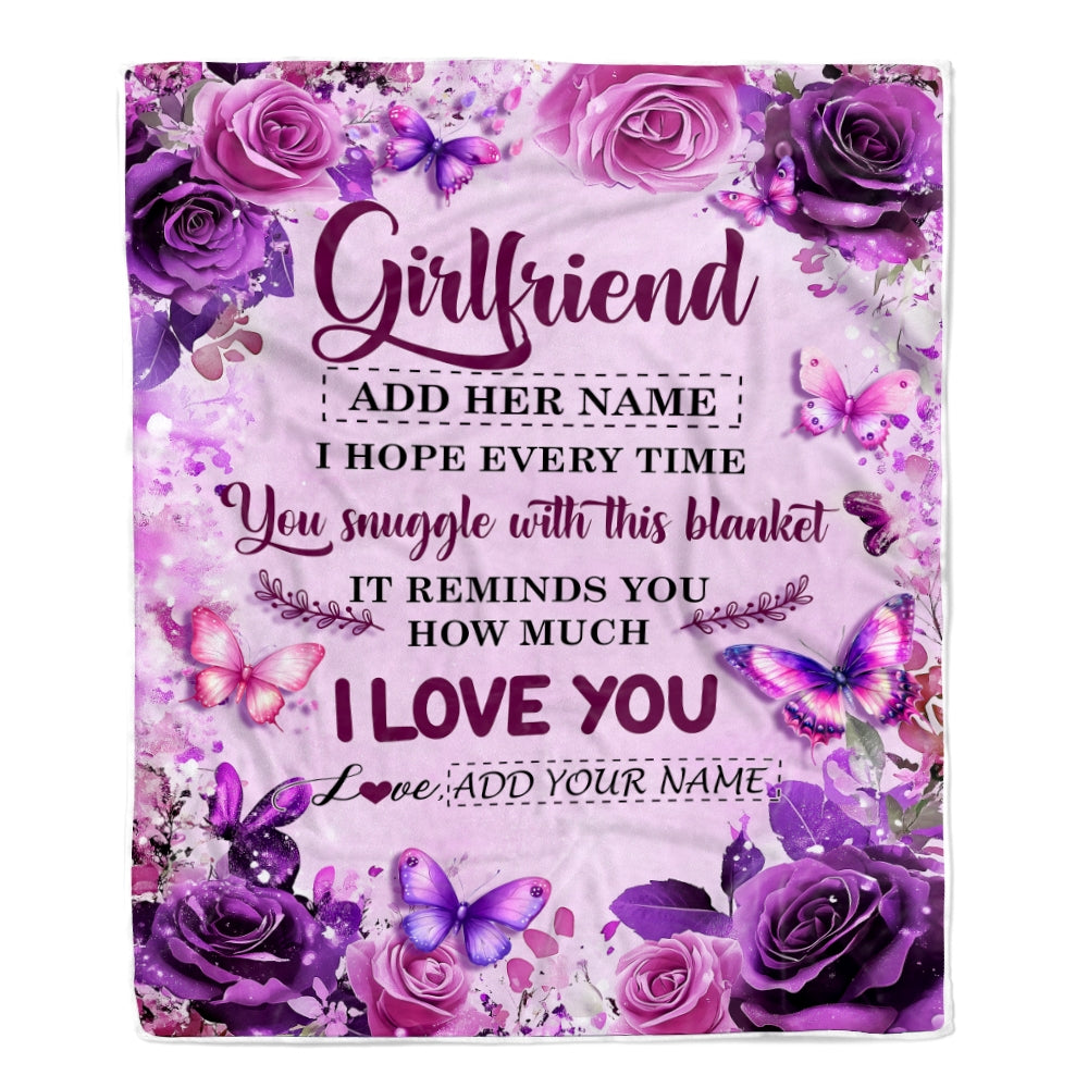 Personalized To My Girlfriend Gifts Blanket From Fiance Purple Floral Birthday Gifts For Girlfriend Romantic Valentines For Her Christmas Custom Fleece Blanket | siriusteestore