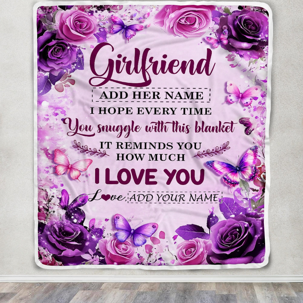 Personalized To My Girlfriend Gifts Blanket From Fiance Purple Floral Birthday Gifts For Girlfriend Romantic Valentines For Her Christmas Custom Fleece Blanket | siriusteestore