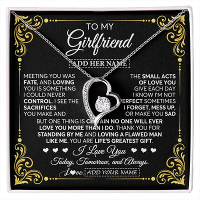 Forever Love Necklace 14K White Gold Finish | 1 | Personalized To My Girlfriend Gifts Necklace From Boyfriend A Meaningful Romantic Jewelry Gift For Anniversary Birthday Christmas Custom Gift Box Message Card | https://siriusteestore.