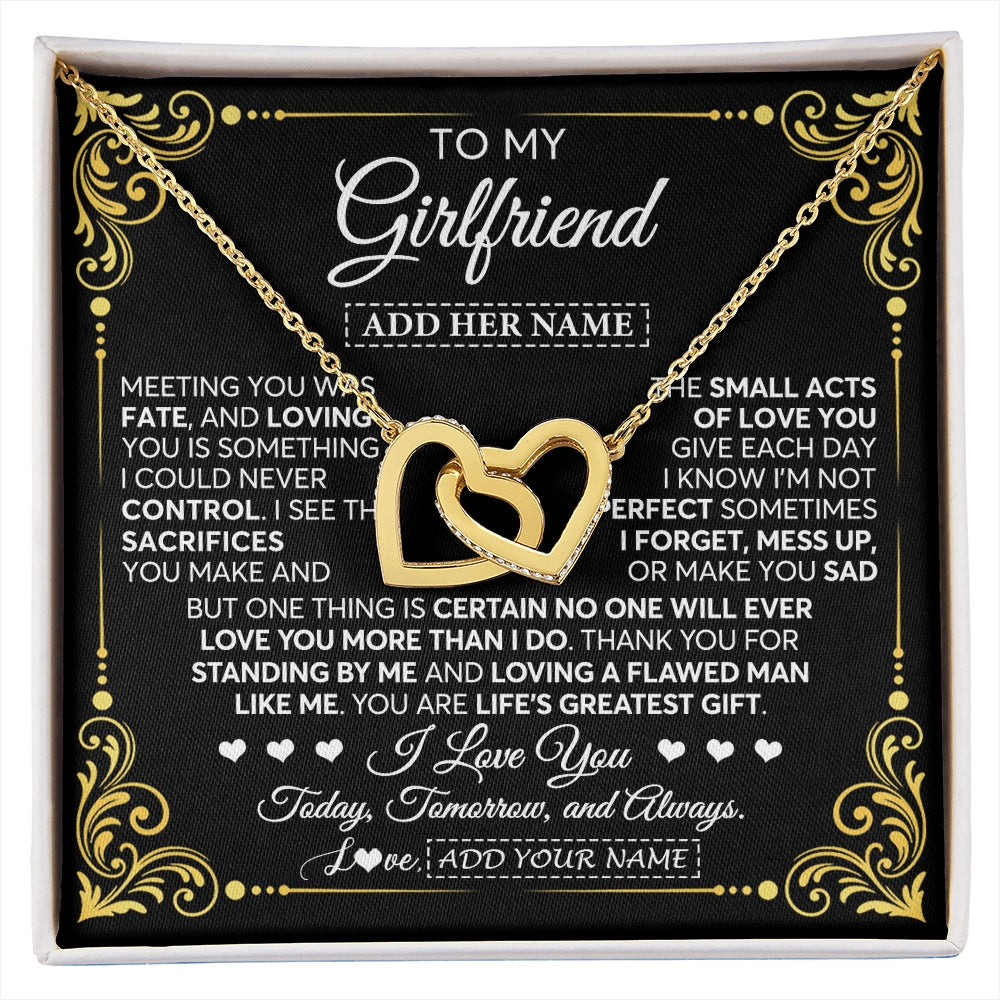 Interlocking Hearts Necklace 18K Yellow Gold Finish | 1 | Personalized To My Girlfriend Gifts Necklace From Boyfriend A Meaningful Romantic Jewelry Gift For Anniversary Birthday Christmas Custom Gift Box Message Card | https://siriusteestore.