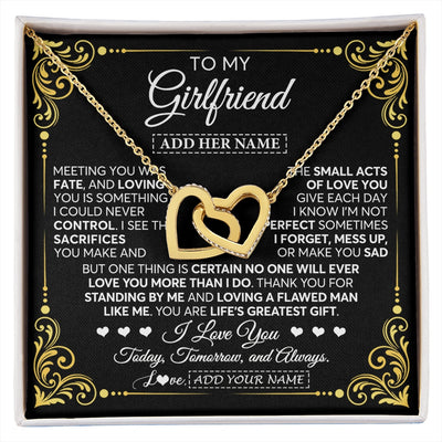 Interlocking Hearts Necklace 18K Yellow Gold Finish | 1 | Personalized To My Girlfriend Gifts Necklace From Boyfriend A Meaningful Romantic Jewelry Gift For Anniversary Birthday Christmas Custom Gift Box Message Card | https://siriusteestore.