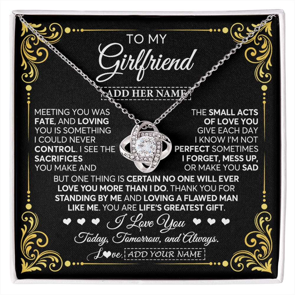 Love Knot Necklace 14K White Gold Finish | 1 | Personalized To My Girlfriend Gifts Necklace From Boyfriend A Meaningful Romantic Jewelry Gift For Anniversary Birthday Christmas Custom Gift Box Message Card | https://siriusteestore.