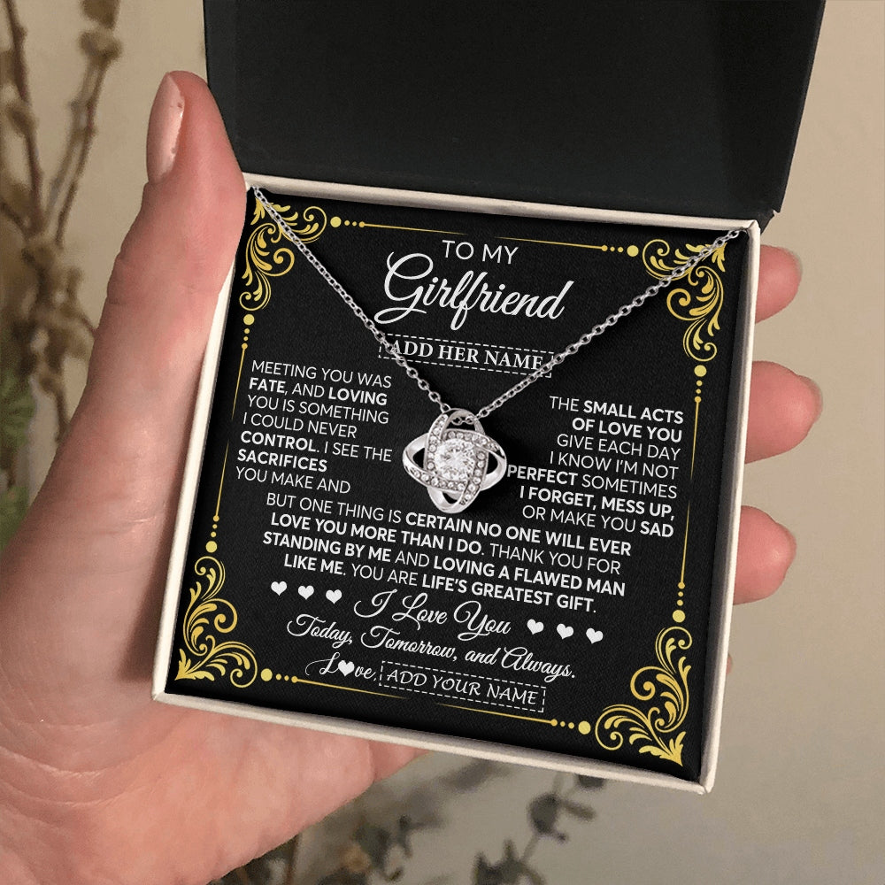 Love Knot Necklace 14K White Gold Finish | 2 | Personalized To My Girlfriend Gifts Necklace From Boyfriend A Meaningful Romantic Jewelry Gift For Anniversary Birthday Christmas Custom Gift Box Message Card | https://siriusteestore.