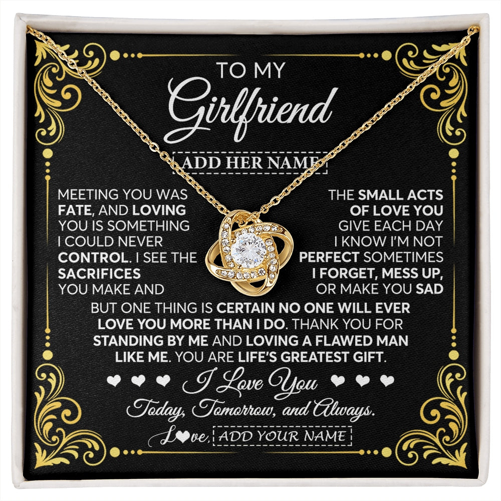 Love Knot Necklace 18K Yellow Gold Finish | 1 | Personalized To My Girlfriend Gifts Necklace From Boyfriend A Meaningful Romantic Jewelry Gift For Anniversary Birthday Christmas Custom Gift Box Message Card | https://siriusteestore.
