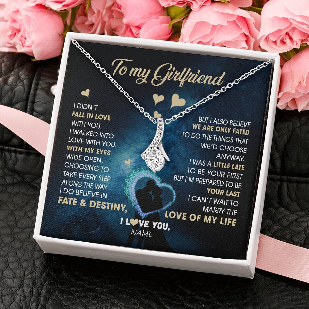 Alluring Beauty Necklace 14K White Gold Finish | Personalized To My Girlfriend Necklace Fall In Love With You Future Wife Birthday Anniversary Valentines Day Christmas Customized Gift Box Message Card | siriusteestore