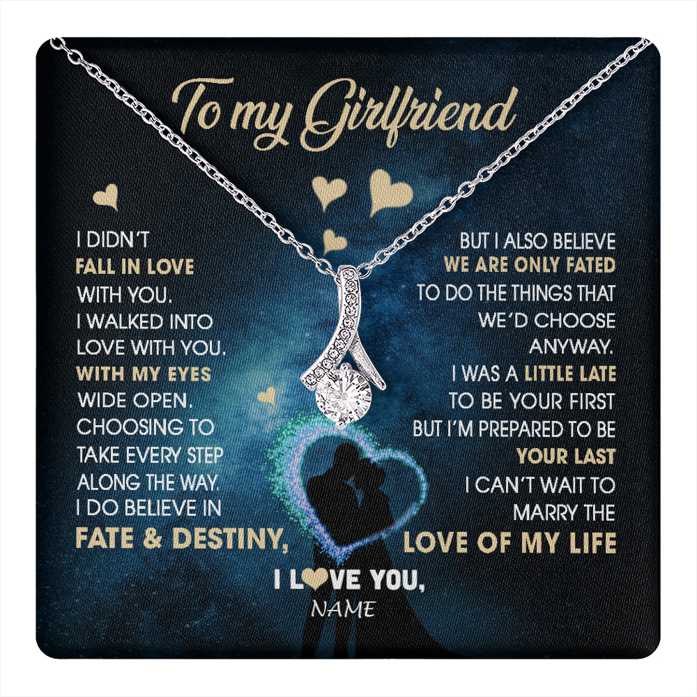 Alluring Beauty Necklace 14K White Gold Finish | 1 | Personalized To My Girlfriend Necklace Fall In Love With You Future Wife Birthday Anniversary Valentines Day Christmas Customized Gift Box Message Card | siriusteestore