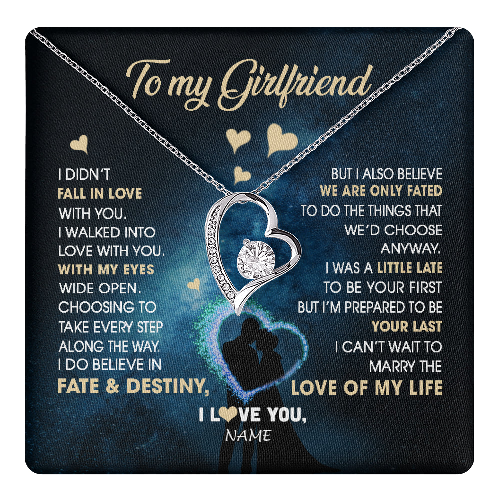 Forever Love Necklace 14K White Gold Finish | 1 | Personalized To My Girlfriend Necklace Fall In Love With You Future Wife Birthday Anniversary Valentines Day Christmas Customized Gift Box Message Card | siriusteestore