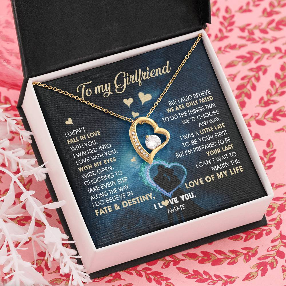 Forever Love Necklace 18K Yellow Gold Finish | Personalized To My Girlfriend Necklace Fall In Love With You Future Wife Birthday Anniversary Valentines Day Christmas Customized Gift Box Message Card | siriusteestore