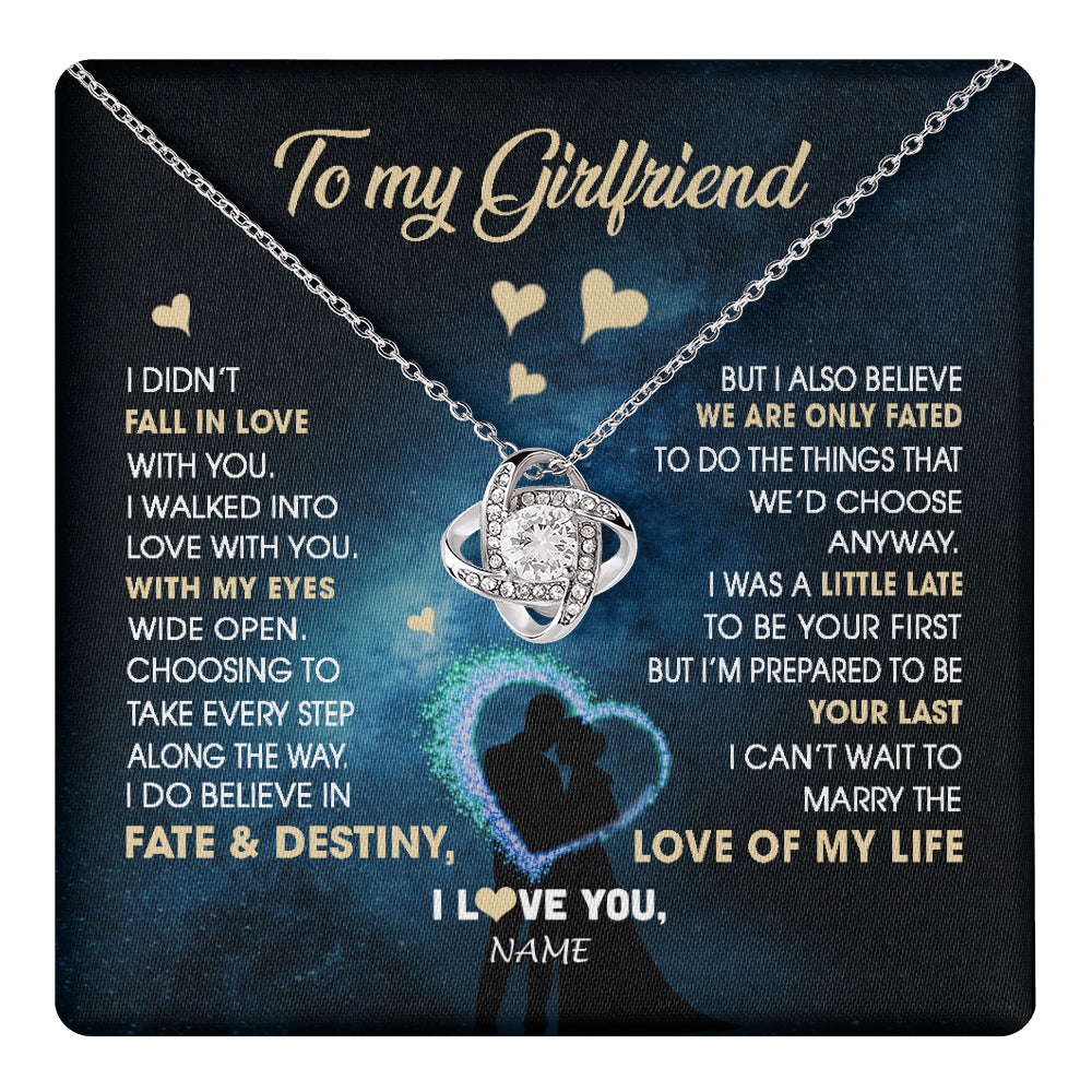 Love Knot Necklace 14K White Gold Finish | 1 | Personalized To My Girlfriend Necklace Fall In Love With You Future Wife Birthday Anniversary Valentines Day Christmas Customized Gift Box Message Card | siriusteestore