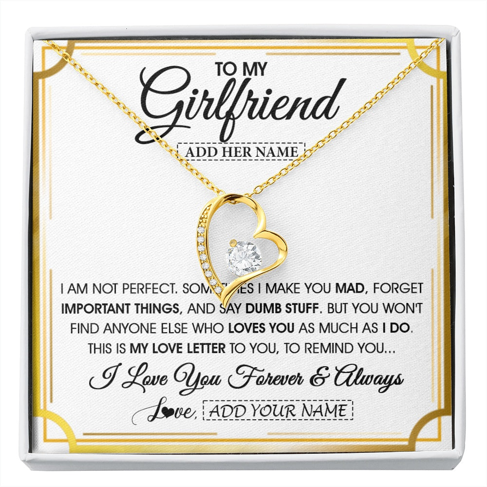 Forever Love Necklace 18K Yellow Gold Finish | 1 | Personalized To My Girlfriend Necklace For Women Love Letter Romatic Gifts For Her Girlfriend Gift From Boyfriend Valentines Custom Gift Box Message Card | https://siriusteestore.