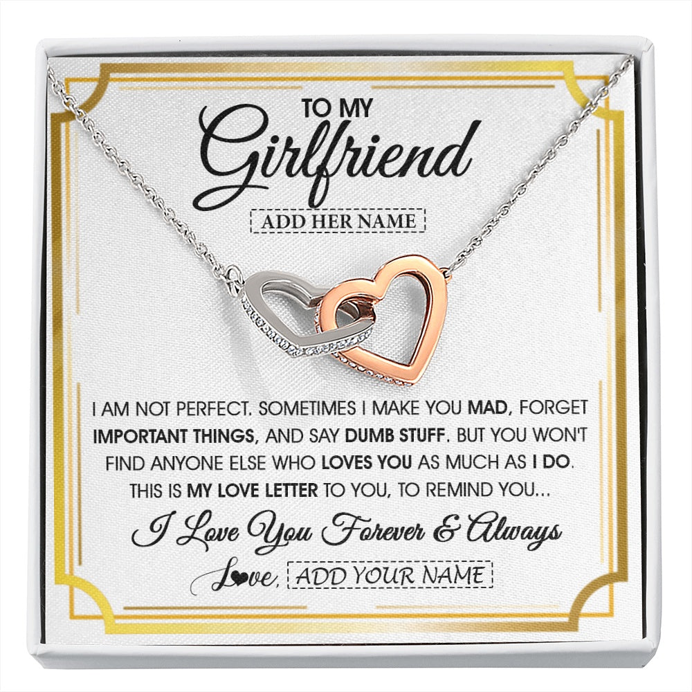 Interlocking Hearts Necklace Stainless Steel & Rose Gold Finish | 1 | Personalized To My Girlfriend Necklace For Women Love Letter Romatic Gifts For Her Girlfriend Gift From Boyfriend Valentines Custom Gift Box Message Card | https://siriusteestore.
