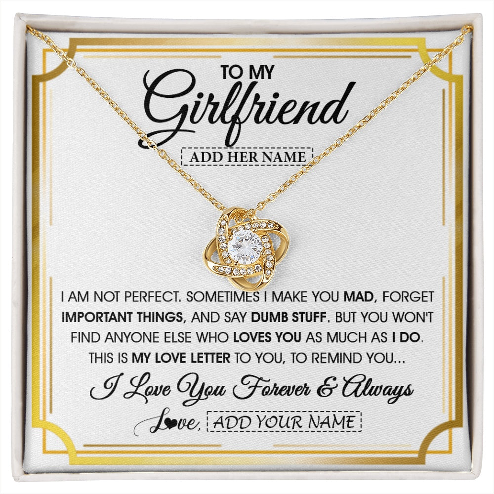 Love Knot Necklace 18K Yellow Gold Finish | 1 | Personalized To My Girlfriend Necklace For Women Love Letter Romatic Gifts For Her Girlfriend Gift From Boyfriend Valentines Custom Gift Box Message Card | https://siriusteestore.