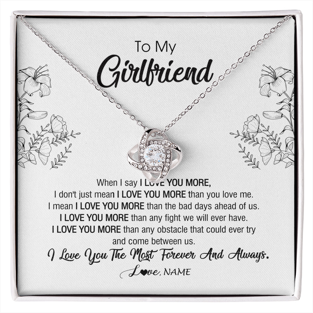 Love Knot Necklace 14K White Gold Finish | 1 | Personalized To My Girlfriend Necklace From Boyfriend I Love You More Girlfriend Birthday Anniversary Wedding Valentines Day Christmas Customized Message Card | siriusteestore