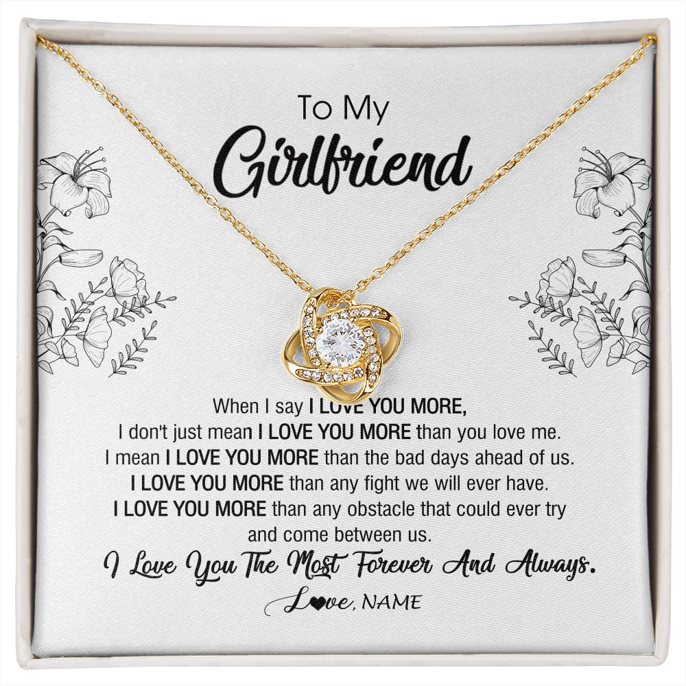 Love Knot Necklace 18K Yellow Gold Finish | 1 | Personalized To My Girlfriend Necklace From Boyfriend I Love You More Girlfriend Birthday Anniversary Wedding Valentines Day Christmas Customized Message Card | siriusteestore