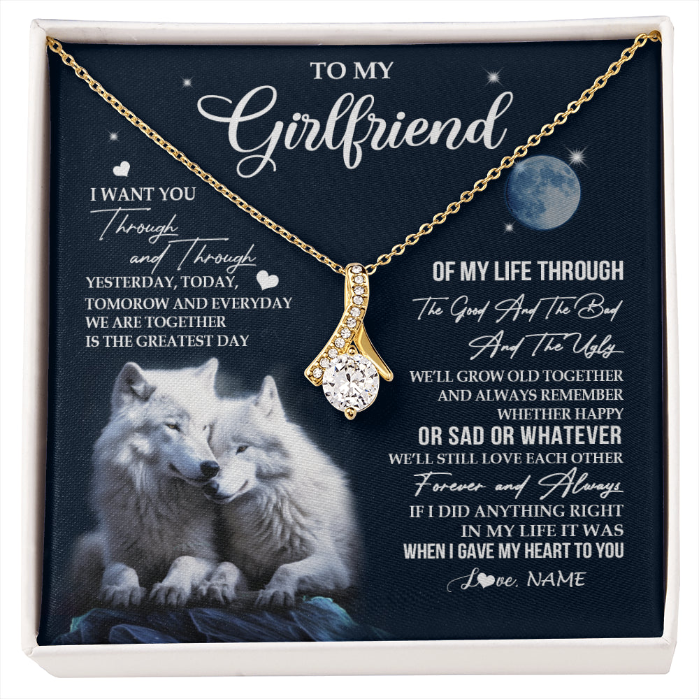 Alluring Beauty Necklace 18K Yellow Gold Finish | 1 | Personalized To My Girlfriend Necklace From Boyfriend I Want You Wolf Girlfriend Birthday Anniversary Valentines Christmas Customized Gift Box Message Card | siriusteestore