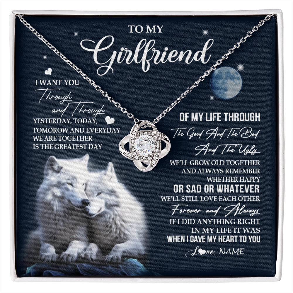 Love Knot Necklace 14K White Gold Finish | 1 | Personalized To My Girlfriend Necklace From Boyfriend I Want You Wolf Girlfriend Birthday Anniversary Valentines Christmas Customized Gift Box Message Card | siriusteestore