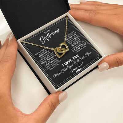 Interlocking Hearts Necklace 18K Yellow Gold Finish | 2 | Personalized To My Girlfriend Necklace From Boyfriend The Day I Met You Girlfriend Birthday Anniversary Valentines Christmas Customized Gift Box Message Card | siriusteestore