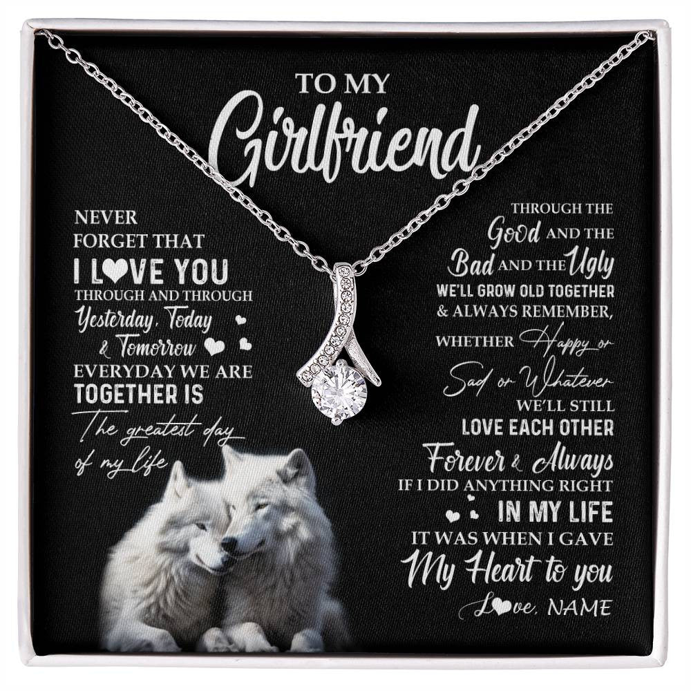 Alluring Beauty Necklace 14K White Gold Finish | 1 | Personalized To My Girlfriend Necklace From Boyfriend Wolf Never Forget That I Love You Girlfriend Birthday Christmas Customized Gift Box Message Card | siriusteestore