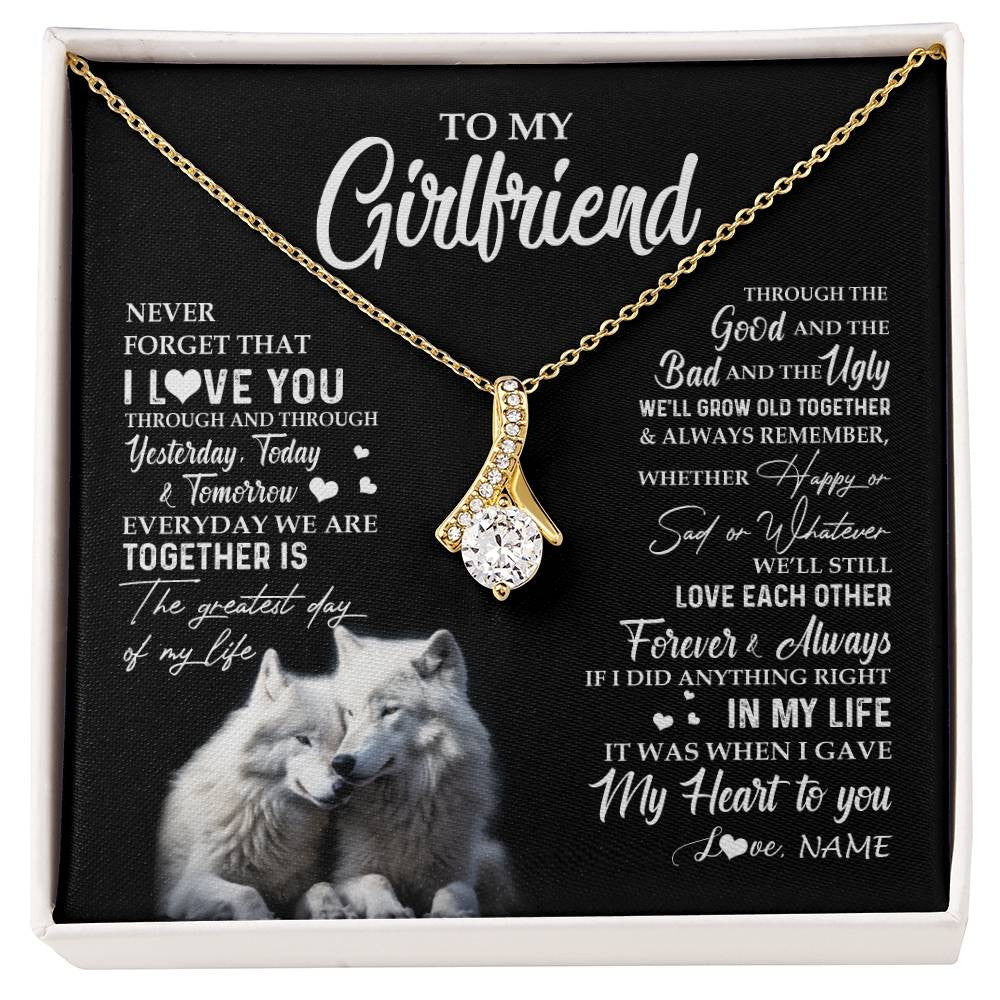 Alluring Beauty Necklace 18K Yellow Gold Finish | 1 | Personalized To My Girlfriend Necklace From Boyfriend Wolf Never Forget That I Love You Girlfriend Birthday Christmas Customized Gift Box Message Card | siriusteestore