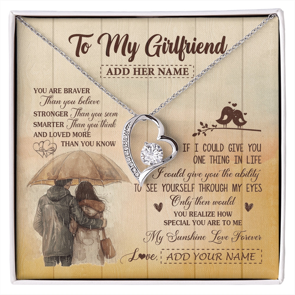 Forever Love Necklace 14K White Gold Finish | 1 | Personalized To My Girlfriend Necklace From Boyfriend You Are Braver Girlfriend Birthday Gifts Anniversary Romantic Valentines Christmas Gift Box Message Card | https://siriusteestore.