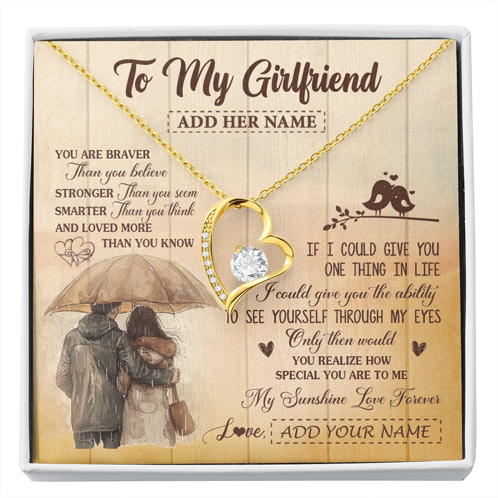 Forever Love Necklace 18K Yellow Gold Finish | 1 | Personalized To My Girlfriend Necklace From Boyfriend You Are Braver Girlfriend Birthday Gifts Anniversary Romantic Valentines Christmas Gift Box Message Card | https://siriusteestore.