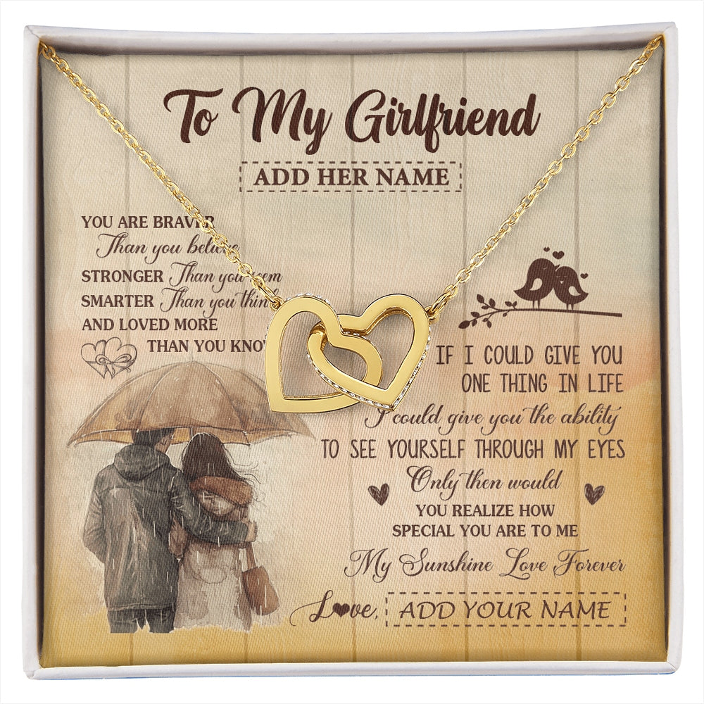 Interlocking Hearts Necklace 18K Yellow Gold Finish | 1 | Personalized To My Girlfriend Necklace From Boyfriend You Are Braver Girlfriend Birthday Gifts Anniversary Romantic Valentines Christmas Gift Box Message Card | https://siriusteestore.