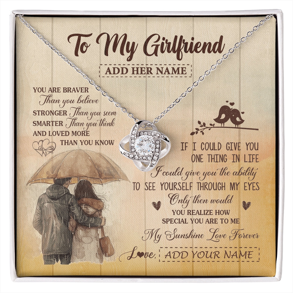 Love Knot Necklace 14K White Gold Finish | 1 | Personalized To My Girlfriend Necklace From Boyfriend You Are Braver Girlfriend Birthday Gifts Anniversary Romantic Valentines Christmas Gift Box Message Card | https://siriusteestore.