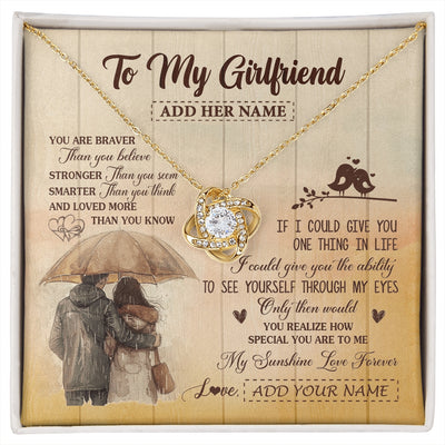 Love Knot Necklace 18K Yellow Gold Finish | 1 | Personalized To My Girlfriend Necklace From Boyfriend You Are Braver Girlfriend Birthday Gifts Anniversary Romantic Valentines Christmas Gift Box Message Card | https://siriusteestore.