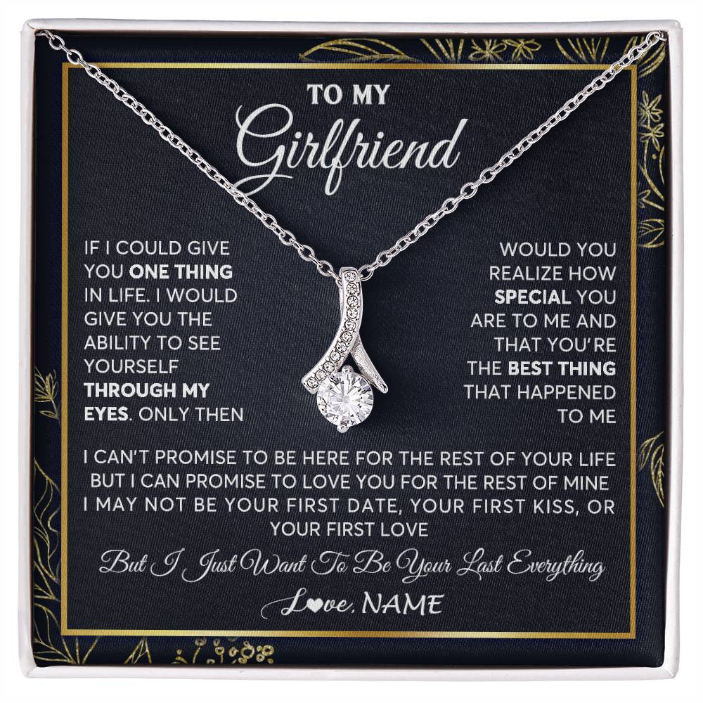 Alluring Beauty Necklace 14K White Gold Finish | 1 | Personalized To My Girlfriend Necklace From Boyfriend You Are The Best Thing Girlfriend Birthday Anniversary Valentines Day Customized Gift Box Message Card | siriusteestore