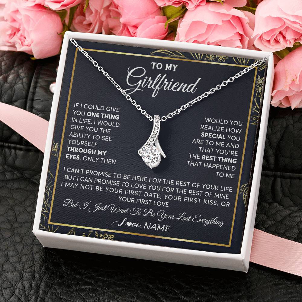 Alluring Beauty Necklace 14K White Gold Finish | 2 | Personalized To My Girlfriend Necklace From Boyfriend You Are The Best Thing Girlfriend Birthday Anniversary Valentines Day Customized Gift Box Message Card | siriusteestore