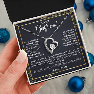 Forever Love Necklace 14K White Gold Finish | 2 | Personalized To My Girlfriend Necklace From Boyfriend You Are The Best Thing Girlfriend Birthday Anniversary Valentines Day Customized Gift Box Message Card | siriusteestore