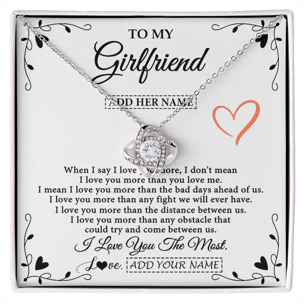 Love Knot Necklace 14K White Gold Finish | 1 | Personalized To My Girlfriend Necklace Gift For Her I Love You More Than Anything Pendant Love Girlfriend Birthday Gifts Christmas Gift Box Message Card | https://siriusteestore.